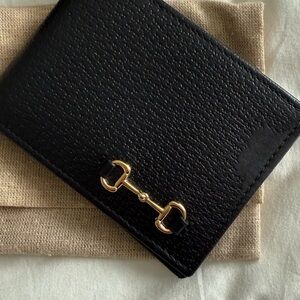 Black Leather Wallet with Gold Accent